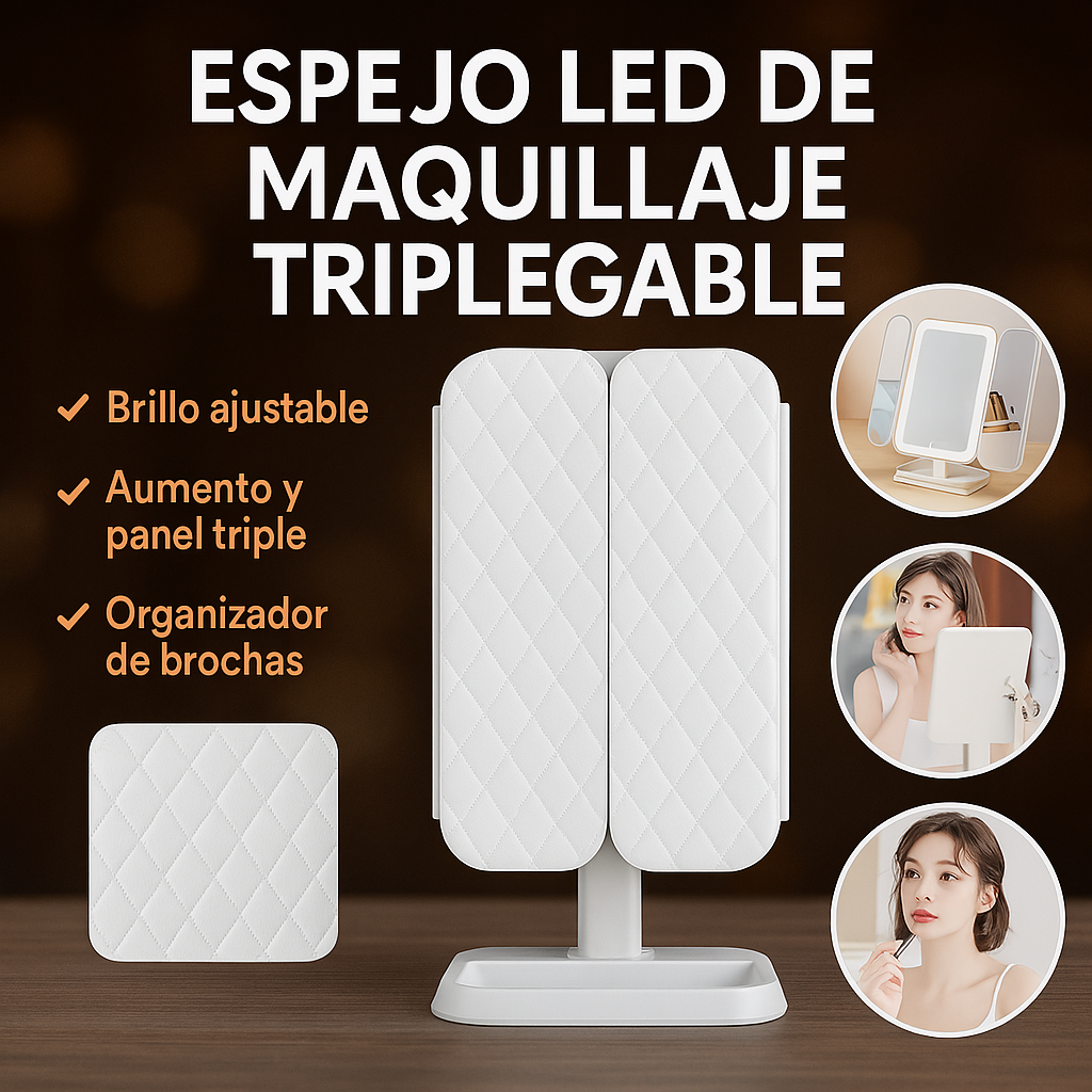 Espejo Luz LED Plegable Maquillaje